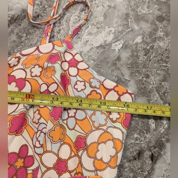 Aritzia Sun Deh Floral Mini Short Straps Sundress Pink Orange Boho Vacay Fairy M - Picture 11 of 11